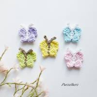 1 gehäkelter Schmetterling nach Farbwahl - Falter,Fühler,Häkelapplikationen,Aufnäher,Tischdeko,Ostern,Frühling,rosa Bild 1