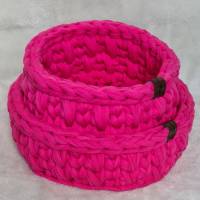 Häkelkorb, Utensilo aus Textilgarn (pink) gehäkelt Bild 4