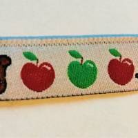 1m Webband mit Äpfeln, Wurm, hellgrau, rot, grün, braun, 10mm, Meterware Bild 2