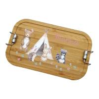 Brotdose personalisiert aus Edelstahl mit Bambus Deckel "Boho Waldtiere", Trennsteg, Lunchbox Bild 5