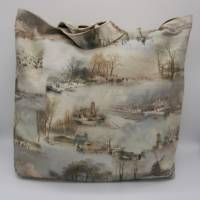 Einkaufstasche aus Baumwollcanvas mit winterlichem Motiv in Handarbeit genäht Bild 1