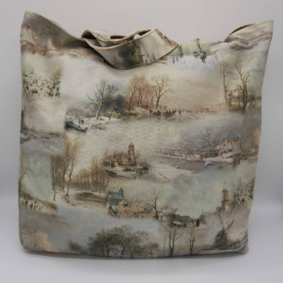 Einkaufstasche aus Baumwollcanvas mit winterlichem Motiv in Handarbeit genäht