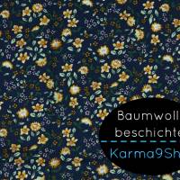 0,1m beschichtete Baumwolle Flowers #3 dunkelblau Bild 1