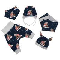Baby Jungen Mädchen 5-tlg Set Gr. 56 Pumphose + Beanie mit Ohrenschutz + Schal + Halstuch + Knotenmütze Geschenk Geburt Bild 1