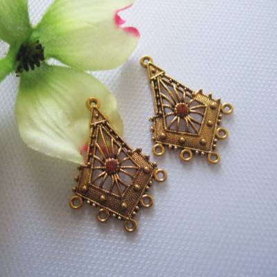 2x Chadelier Verbinder in Boho Style Topas Strassstein Antik Gold