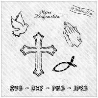 Plotterdatei - Konfirmation - Taube - betende Hände - Kreuz - Fisch - SVG - DXF - Einladung - Dankeskarte - Mithstoff Bild 1
