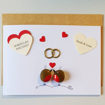 Geschenkkarte zum 20.Hochzeitstag, Hochzeitskarte Porzellanhochzeit, Meerglas, Klappkarte, Wunschnamen