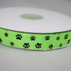 1 m Ribbon Ripsband Tatzen Hunde 15 mm, gelb-grün Bild 1