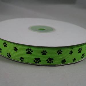 1 m Ribbon Ripsband Tatzen Hunde 15 mm, gelb-grün Bild 2