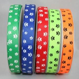 1 m Ribbon Ripsband Tatzen Hunde 15 mm, gelb-grün Bild 3