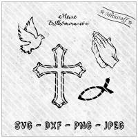 Plotterdatei - Kommunion - Taube - betende Hände - Kreuz - Fisch - SVG - DXF - Einladung - Dankeskarte - Mithstoff Bild 1