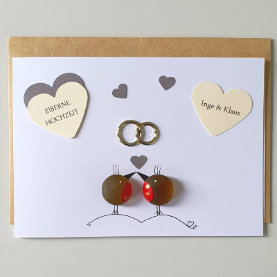 Geschenkkarte Eiserne Hochzeit, Karte 65.Hochzeitstag, Meerglas, Klappkarte, Wunschnamen