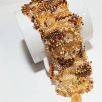 Armband beige creme gold Herbst Unikat handgefertigt Citrin,Tigerauge und Glas peyote handmade Schmuck Bild 7