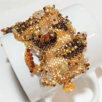 Armband beige creme gold Herbst Unikat handgefertigt Citrin,Tigerauge und Glas peyote handmade Schmuck Bild 8