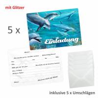 5 Einladungskarten Delfine mit GLITZER inkl. 5 Briefumschlägen Bild 2