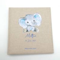 Fotoalbum personalisiert Baby, Kind "Elefant blau" Leinen, Erinnerungsalbum Bild 1