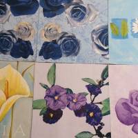 6  Servietten / Motivservietten  Blumenmotive blau / lila  RR 8 Bild 1