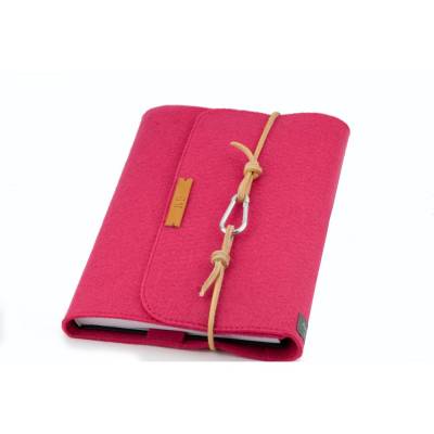 PERSONALISIERBAR Reisetagebuch A5 / Kalender - Hülle, Notizbuch Umschlag Filz rosa Leder Karabiner Buchhülle