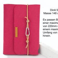 PERSONALISIERBAR Reisetagebuch A5 / Kalender - Hülle, Notizbuch Umschlag Filz rosa Leder Karabiner Buchhülle Bild 6