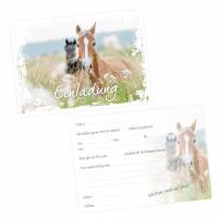 5 Einladungskarten Pferde weißer Rahmen inkl. 5 transparenten Briefumschlägen Bild 1