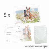 5 Einladungskarten Pferde weißer Rahmen inkl. 5 transparenten Briefumschlägen Bild 2