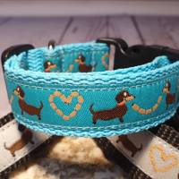 Hundehalsband Halsband "Dackel-Liebe", türkis, 19cm-29cm, 2cm breit Bild 2