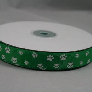 1 m Ribbon Ripsband Tatzen Hunde 15 mm, grün Bild 1