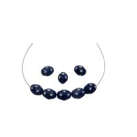 6 Acryl-Perlen oval 14x10mm, matt, dunkelblau mit silbernen Sternen Bild 1