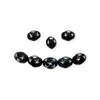 6 Acryl-Perlen oval 14x10mm, matt, dunkelblau mit silbernen Sternen Bild 1