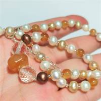 Perlenkette weiß Karneol orange und Bergkristall handgemacht als Collier Herbst Schmuck Geschenk Bild 5