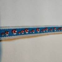 1m Webband mit Fliegenpilzen, 13mm breit, Meterware, Frühling,türkis, rot, weiß Bild 2