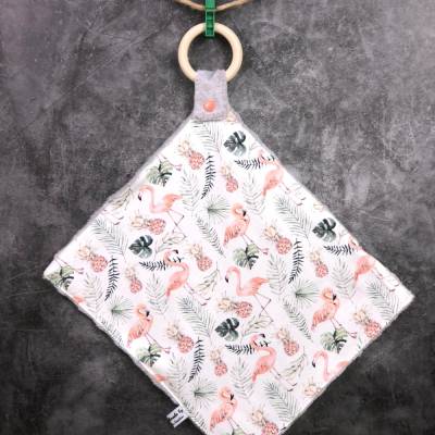 Schnuffeltuch für Beißringe oder Schnuller, Flamingo