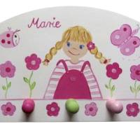 Kindergarderobe „Kleines Blumenmädchen " weiß-rosa  Garderobe Kinderzimmer Bild 1
