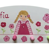 Kindergarderobe „Kleines Blumenmädchen " weiß-rosa  Garderobe Kinderzimmer Bild 2