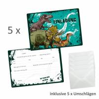 5 coole Einladungskarten Dinosaurier T-Rex Triceratops inkl. 5 transparenten Briefumschlägen Bild 2