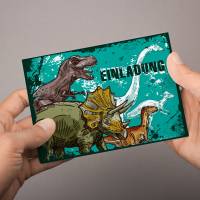 5 coole Einladungskarten Dinosaurier T-Rex Triceratops inkl. 5 transparenten Briefumschlägen Bild 4