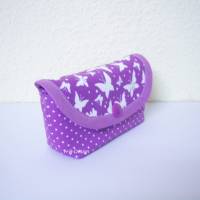 Taschentüchertaschen-Taschentuch-Täschchen, Etui, Tasche Blumenmuster und Schmetterlinge in lila, reine Baumwolle Bild 2