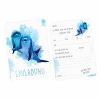 5 Einladungskarten Delfine blau/ weiß mit GLITZER inkl. 5 Briefumschlägen Bild 1