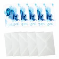 5 Einladungskarten Delfine blau/ weiß mit GLITZER inkl. 5 Briefumschlägen Bild 3