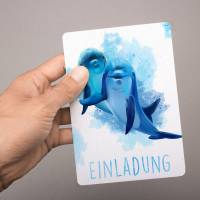 5 Einladungskarten Delfine blau/ weiß mit GLITZER inkl. 5 Briefumschlägen Bild 4