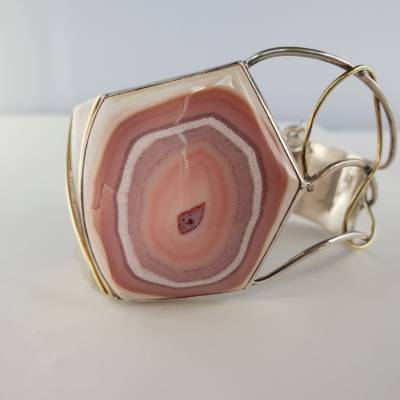 Armspange Silber 925 mit Achat aus Idar-Oberstein – Unikat