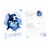 5 Einladungskarten Orca blau/ weiß mit GLITZER inkl. 5 Briefumschlägen Bild 1
