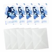 5 Einladungskarten Orca blau/ weiß mit GLITZER inkl. 5 Briefumschlägen Bild 3