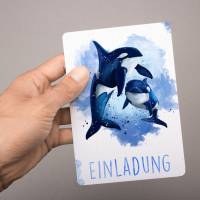 5 Einladungskarten Orca blau/ weiß mit GLITZER inkl. 5 Briefumschlägen Bild 4