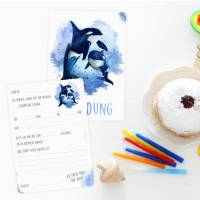 5 Einladungskarten Orca blau/ weiß mit GLITZER inkl. 5 Briefumschlägen Bild 5