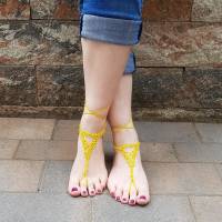 Barfuß Sandalen Fußschmuck Fußkettchen Gelb geknotet aus Baumwollgarn Hochzeitsschmuck Bild 1