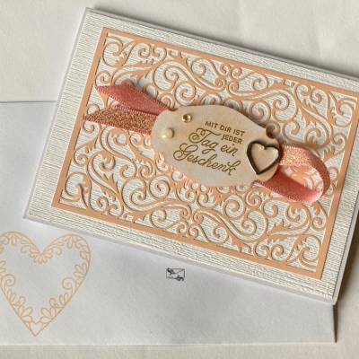 3D Valentinstagskarte Liebeskarte gefertigt in Handarbeit mit Stampin'Up Material u.a.