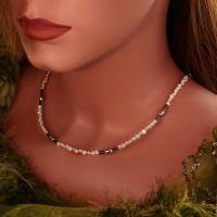 weiße Perlenkette Mabé-Perlen Hämatin Collier u. 925er Silber Oliven Bild 1