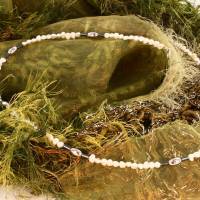 weiße Perlenkette Mabé-Perlen Hämatin Collier u. 925er Silber Oliven Bild 4