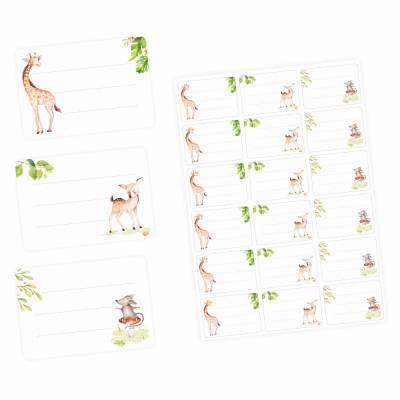 72 Blanko Etiketten Tiere Giraffe Reh und Maus - 64 x 45 mm - Universaletiketten Haushaltsetiketten 